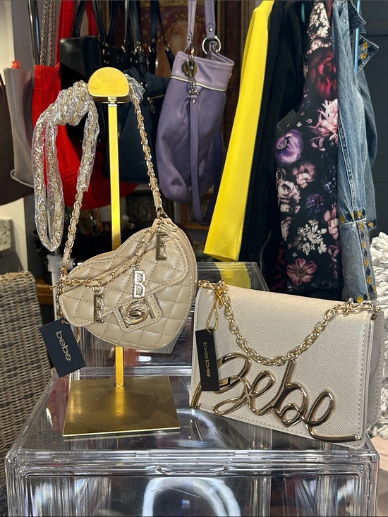 bebe Handbags - bebe Set of Beige Quilted Heart & Taupe Crossbody’s with Gold Chain straps NWT